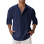 Navy Blue Cotton Linen Shirts Men Casual Shirts