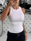 Women Solid Round Neck Ribbed Tank Top Camisole