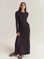 Black Solid Ribbed Knitted Maxi Dress