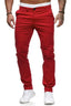 Red men's casual solid color slim jeans