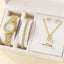 6PCS Set Luxury Watch Women's Ring Necklace Earring Rhinestone Fashion Wristwatch Bracelet