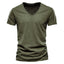Green Cotton Men V-neck T-shirt