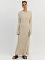 Cream Solid Ribbed Knitted Maxi Dress