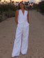 Clacive Summer White Linen Two Piece Set For Women