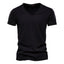 Black Cotton Men V-neck T-shirt