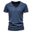 Blue Cotton Men V-neck T-shirt