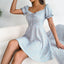 New Casual Short Sleeve Square Neck Lace-up Dress Floral Printed